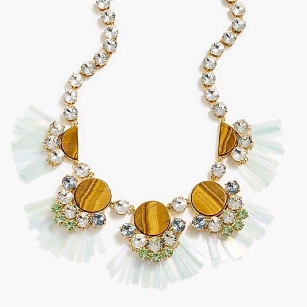 J crew stone crystal fringe necklace